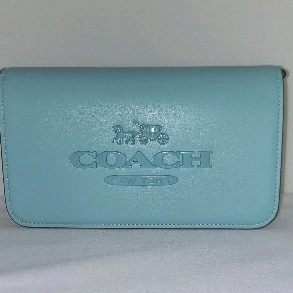 Coach Toni Smooth Leather Crossbody Shoulder Clutch Blue Silver Hardware CT778 - Picture 8 of 15